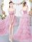 High Low Pink Dama Dress for Quinceanera Sweetheart Sleeveless Lace Up