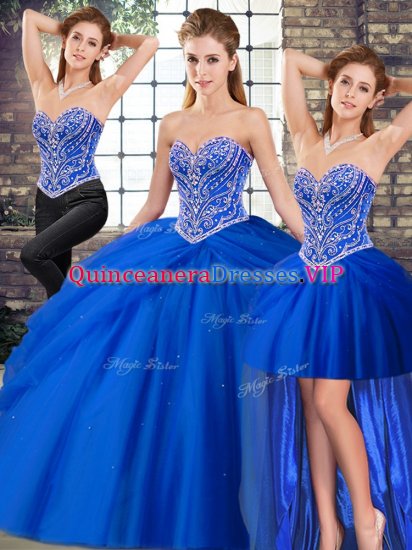 Royal Blue Quinceanera Dress Tulle Brush Train Sleeveless Beading and Pick Ups - Click Image to Close