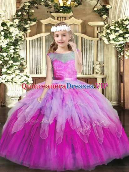 Scoop Sleeveless Tulle Pageant Dresses Lace and Ruffles Lace Up - Click Image to Close