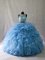 Most Popular Blue Quinceanera Gown Scoop Sleeveless Brush Train Zipper