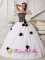 Boca Chica Dominican Republic Sequins and Hand Made Flowers Decorate Bodice Remarkable White and Black Quinceanera Dress Strapless Special Fabric Gorgeous Ball Gown