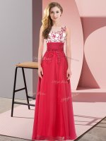 Hot Sale Red Backless Dama Dress for Quinceanera Appliques Sleeveless Floor Length(SKU BMT0370-1BIZ)