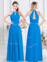 Halter Top Baby Blue Sleeveless Floor Length Ruching Zipper Quinceanera Dama Dress