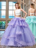 Flirting Backless Straps Sleeveless Quinceanera Gown Floor Length Beading Lavender Tulle(SKU SXQD116BIZ)