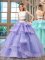 Flirting Backless Straps Sleeveless Quinceanera Gown Floor Length Beading Lavender Tulle