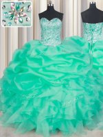 Sumptuous Organza Sweetheart Sleeveless Lace Up Beading and Ruffles and Pick Ups 15th Birthday Dress in Turquoise(SKU PSSW0411-1BIZ)