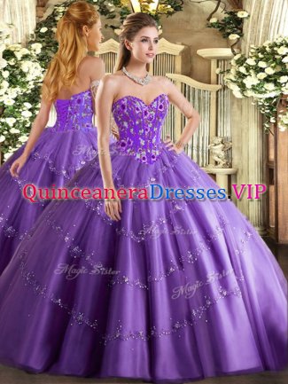 Lavender Sweetheart Neckline Appliques and Embroidery Vestidos de Quinceanera Sleeveless Lace Up