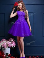 Fabulous Bateau Sleeveless Damas Dress Knee Length Beading and Lace Purple Tulle