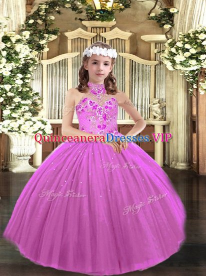 Lilac Lace Up Pageant Dress for Womens Appliques Sleeveless Floor Length - Click Image to Close