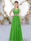 Perfect Beading and Belt Vestidos de Damas Green Lace Up Sleeveless Floor Length