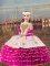 Straps Sleeveless Child Pageant Dress Floor Length Beading and Embroidery and Ruffled Layers Fuchsia Organza
