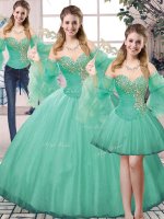 Stunning Turquoise Ball Gowns Tulle Sweetheart Sleeveless Beading Floor Length Lace Up Quinceanera Gowns(SKU SJQDDT2081007BIZ)