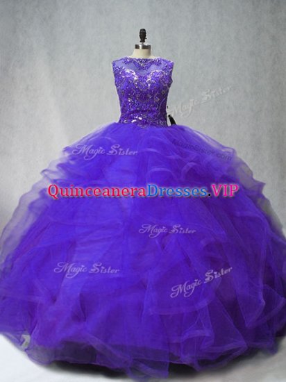 Ideal Purple Sleeveless Beading and Ruffles Lace Up Sweet 16 Dresses - Click Image to Close