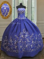 Delicate Royal Blue Lace Up Quinceanera Gown Embroidery and Bowknot Sleeveless Floor Length
