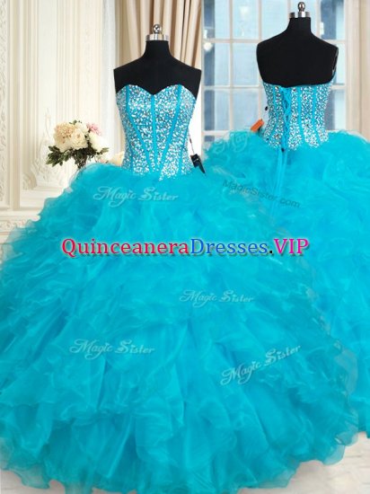 Sleeveless Lace Up Floor Length Beading and Ruffles 15th Birthday Dress - Click Image to Close