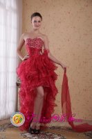 Ushuaia Argentina High-low Sweetheart Organza Red Column Prom / Cocktail Dress With Beading