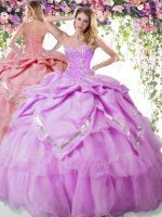 Floor Length Lilac Sweet 16 Dress Organza and Taffeta Sleeveless Beading and Pick Ups(SKU YSQD040BIZ)