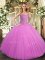 Sophisticated Sleeveless Floor Length Beading Lace Up Quinceanera Gowns with Lilac