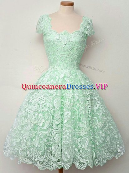 Fantastic Cap Sleeves Lace Up Knee Length Lace Damas Dress - Click Image to Close