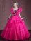 Hot Pink Organza Lace Up Sweet 16 Quinceanera Dress Sleeveless Floor Length Appliques and Ruffles