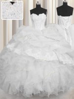 Free and Easy Pick Ups Ball Gowns Quinceanera Dress White Sweetheart Organza Sleeveless Floor Length Lace Up