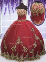 Coral Red Tulle Zipper Strapless Sleeveless Floor Length Sweet 16 Quinceanera Dress Appliques