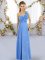 Mermaid Vestidos de Damas Blue One Shoulder Chiffon Sleeveless Floor Length Lace Up