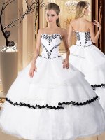 Exquisite Sweetheart Sleeveless Ball Gown Prom Dress Floor Length Beading and Embroidery White Organza