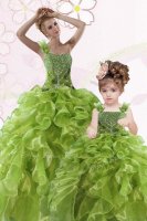 Floor Length Green 15 Quinceanera Dress One Shoulder Sleeveless Lace Up