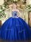 Deluxe Royal Blue Sleeveless Satin Lace Up Vestidos de Quinceanera for Military Ball and Sweet 16 and Quinceanera