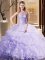 Scoop Sleeveless Organza Brush Train Lace Up Party Dresses in Lavender with Beading and Ruffles and Pick Ups