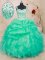 Smart Straps Sleeveless Organza Floor Length Lace Up Sweet 16 Dress in Turquoise with Beading and Ruffles and Pick Ups