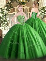 Simple Green Lace Up Sweet 16 Quinceanera Dress Beading and Appliques Sleeveless Floor Length