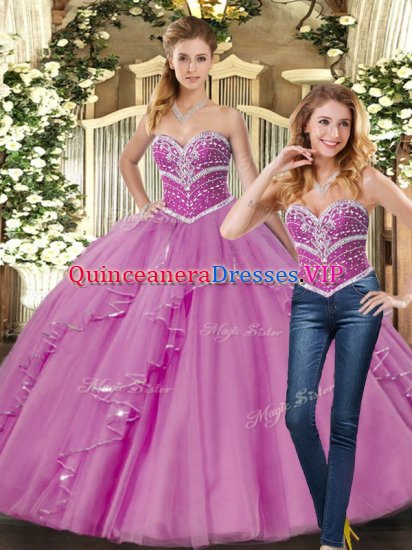 High End Tulle Sweetheart Sleeveless Lace Up Beading Quince Ball Gowns in Lilac - Click Image to Close