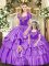 Fashion Lavender Organza and Taffeta Lace Up 15th Birthday Dress Sleeveless Floor Length Beading and Ruffled Layers