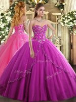 Sleeveless Brush Train Appliques and Embroidery Lace Up Quinceanera Gowns