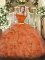Clearance Orange Red Off The Shoulder Zipper Appliques and Ruffles Quinceanera Court of Honor Dress Short Sleeves