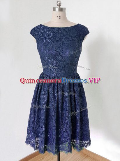 Enchanting Lace Scoop Cap Sleeves Lace Up Lace Quinceanera Court of Honor Dress in Royal Blue - Click Image to Close