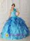 Aqua Blue One Shoulder Discount Benton Harbor Michigan/MI Quinceanera Dress Beaded Bodice Satin and Organza Ball Gown