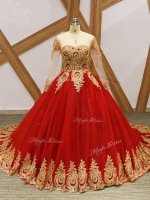 Wine Red Sweet 16 Dresses Scoop Long Sleeves Court Train Lace Up(SKU SWQD267BIZ)