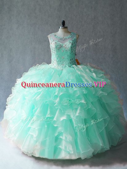 Modern Apple Green Organza Lace Up Sweet 16 Dresses Sleeveless Floor Length Beading and Ruffles - Click Image to Close