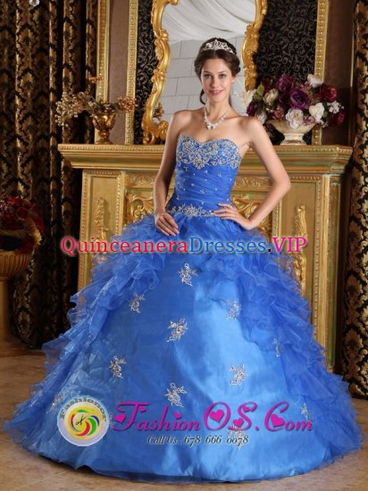 Elvissa Spain Classical Strapless Blue Sweetheart Organza Quinceanera Dress With Ruffles Decorate In New York - Click Image to Close