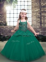 Elegant Green Sleeveless Floor Length Beading Lace Up Child Pageant Dress