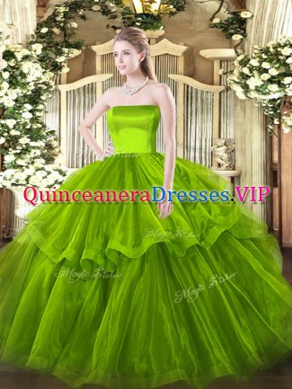 High Quality Ball Gowns Sleeveless Olive Green Ball Gown Prom Dress Brush Train Zipper