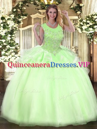 Yellow Green Ball Gowns Beading Vestidos de Quinceanera Zipper Organza Sleeveless Floor Length