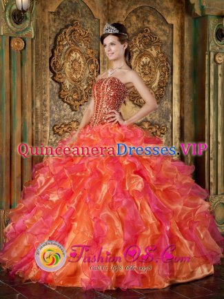 The Brand New Style Beading and Ruffles Decorate Bodice Multi-Color Quinceanera Dress For Winter Strapless The Brand New Style Organza Ball Gown IN Mount Kisco NY