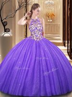 Scoop Sleeveless Backless Floor Length Embroidery and Sequins Quince Ball Gowns