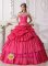Beading and Ruch Hot Pink Sweetheart Tamboril Dominican Republic Detachable Quinceanera Gowns Party Style