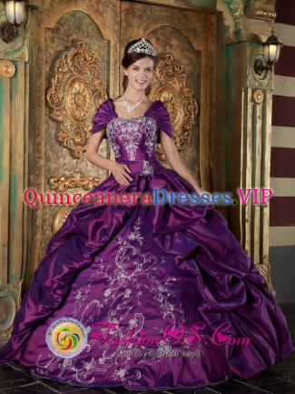 Ammanford Dyfed Elegent Short Sleeves and Embroidery For Quinceanera Dress With Purple Pick-ups