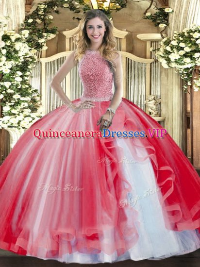 Colorful Red Sleeveless Beading and Ruffles Floor Length Quinceanera Gowns - Click Image to Close